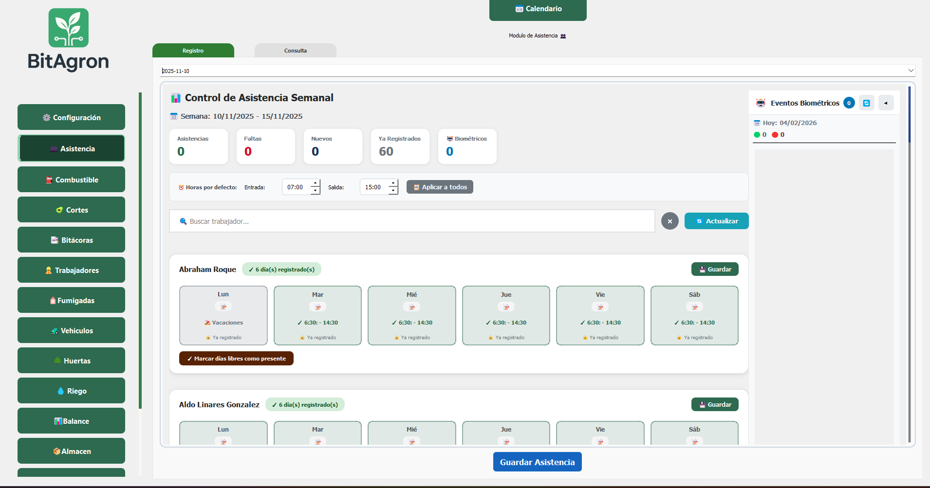Control de asistencia