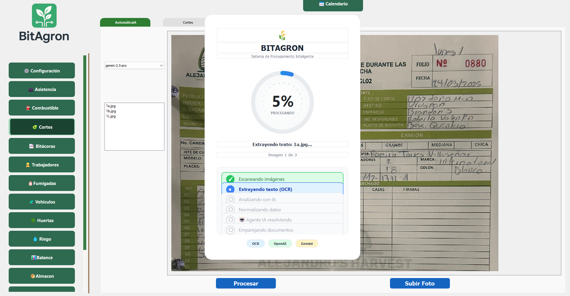 BitAgron procesando documentos con IA
