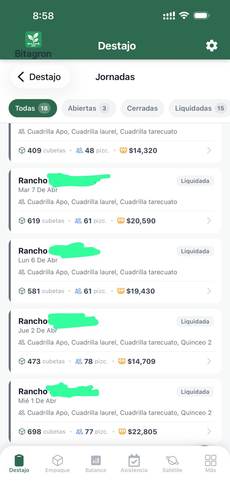Lista de jornadas