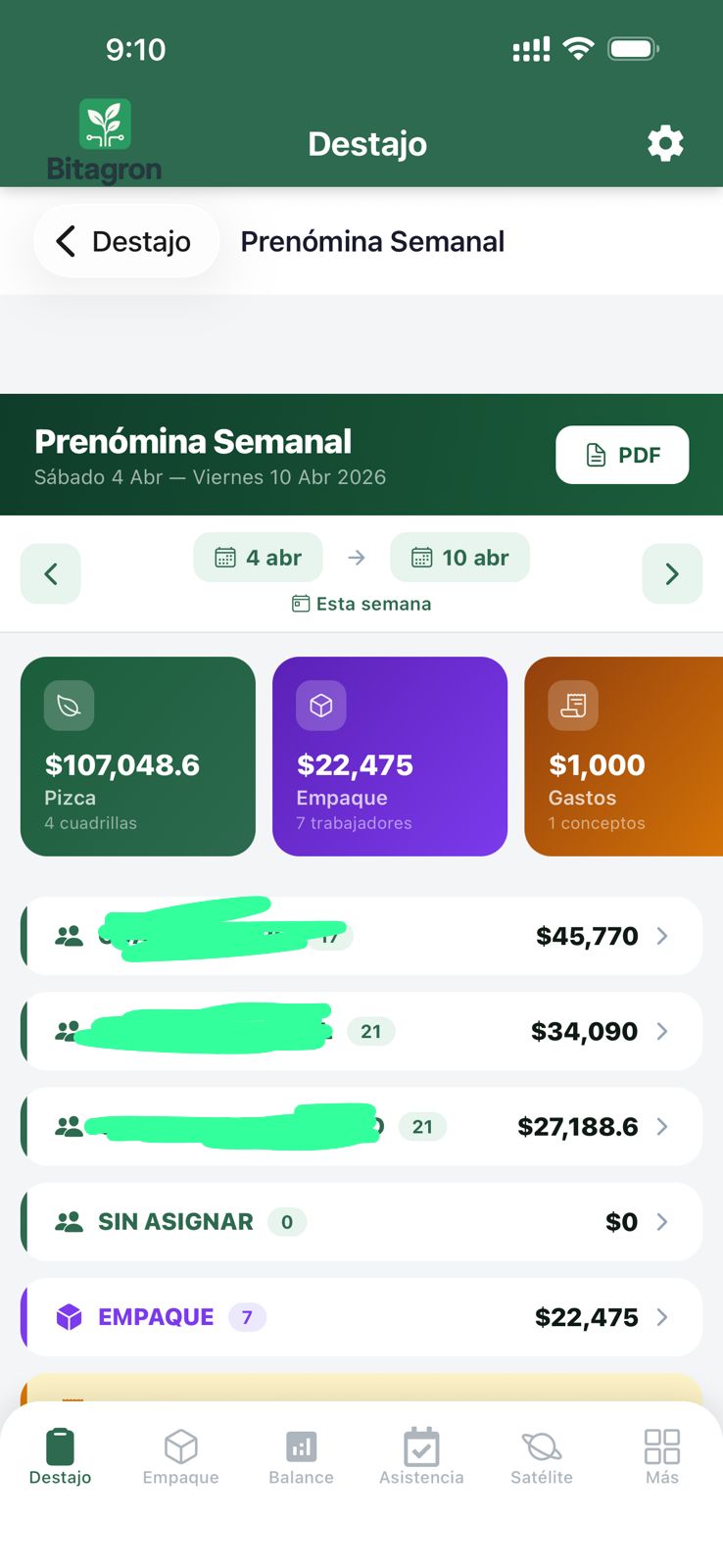 Prenómina semanal automática